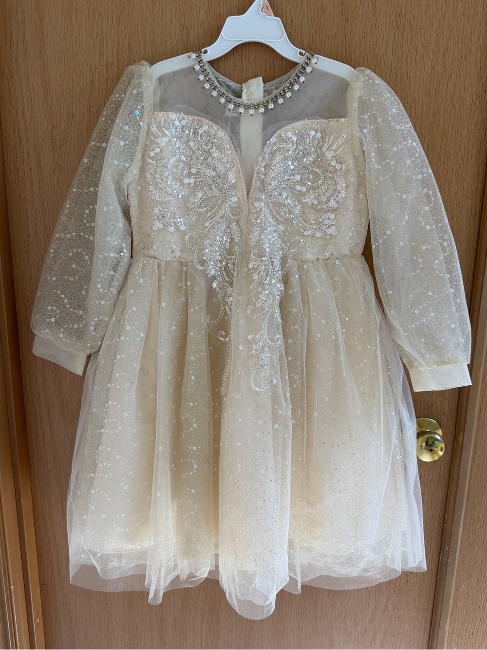 Girls' Ivory Embellished Tulle Party Dress 8-9Y